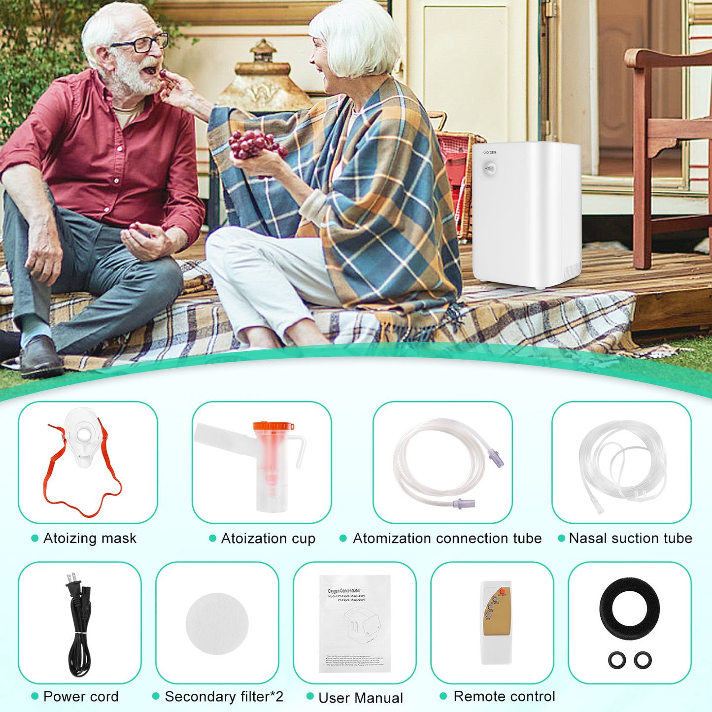 Oxygen Concentrator Machine for Home Use,Low Noise 1-8L Adjustable Portable Oxygen Generator